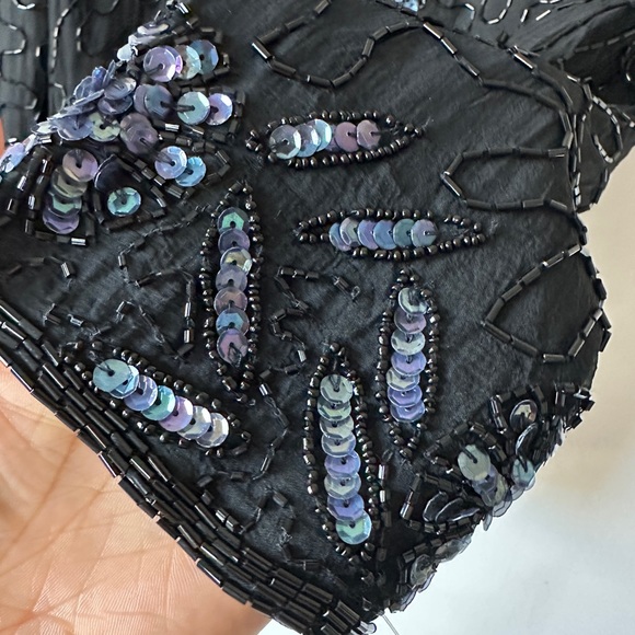 Vintage Black & Blue Sequin Silk Cardigan Size M - Picture 6 of 10